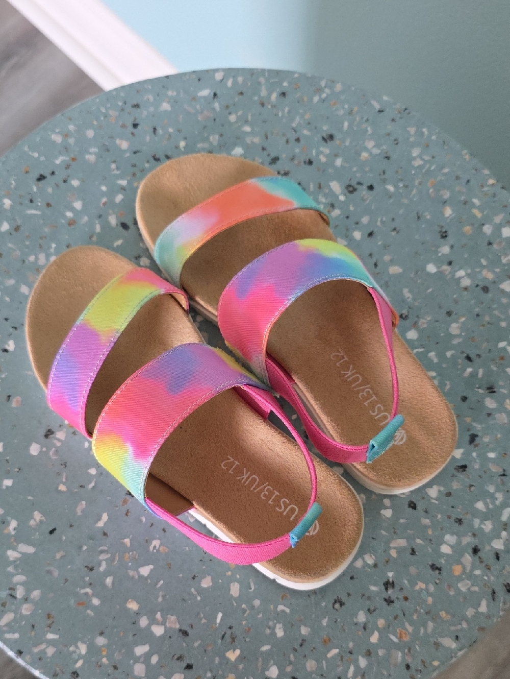 Kids Tie-Dye Double-Strap Slide Sandals with Back Strap - Pink Multi